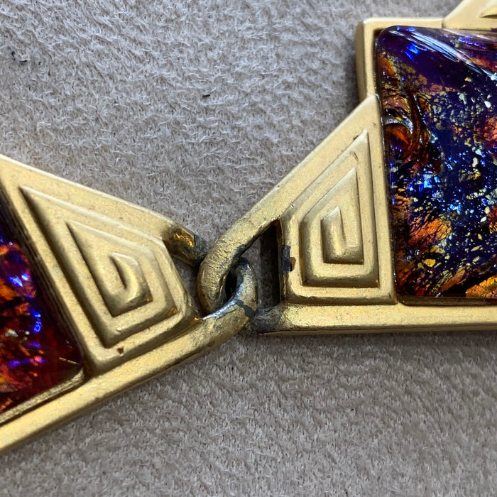 YSL Necklace Gold Pink Purple Dichroic Glass Statement Yves Saint Laurent Vintage - The Hirst Collection
