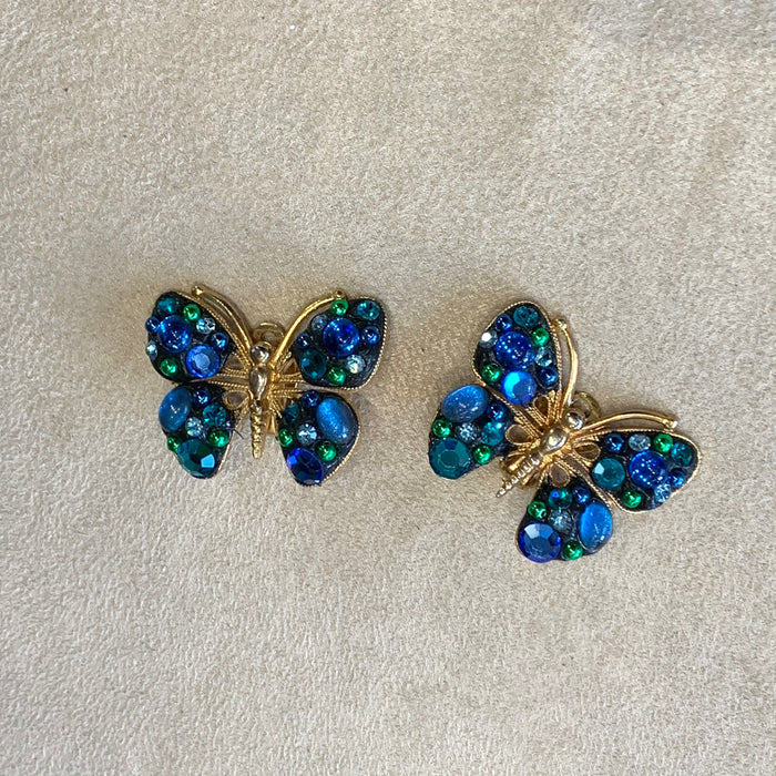 Blue butterfly vintage French clip on earrings - The Hirst Collection