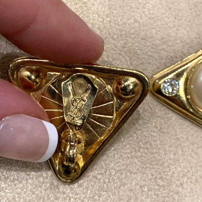 Yves Saint Laurent Pearl Triangle vintage clip on earrings - The Hirst Collection