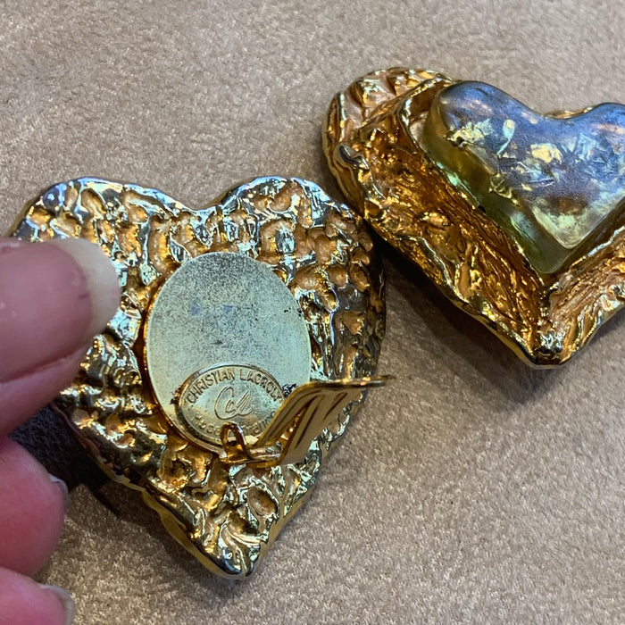 Christian Lacroix Heart Earrings with gold nuggets - The Hirst Collection