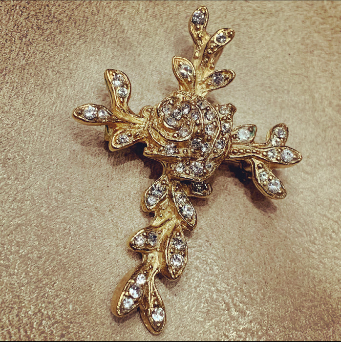 Christian Lacroix Gold Crystal Cross Brooch Pendant - The Hirst Collection