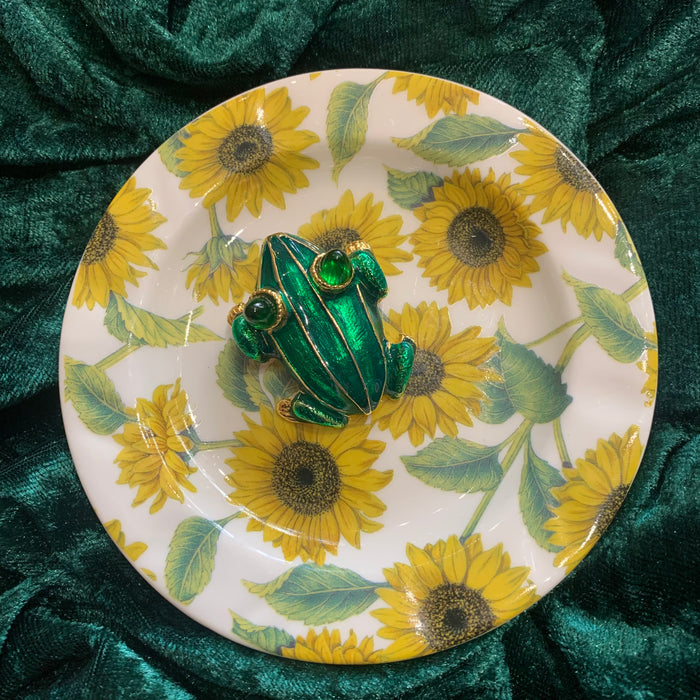Green Enamel Frog Brooch by KJL