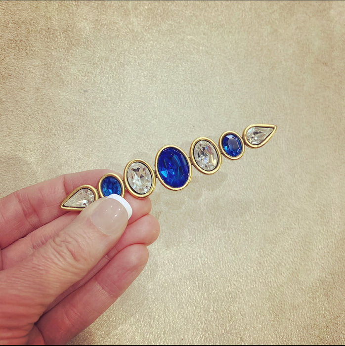 Yves Saint Laurent Gold  Blue Bar brooch vintage YSL - The Hirst Collection