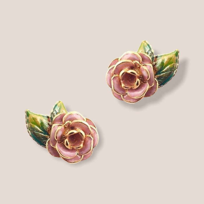 Rose Earrings by Bill Skinner Pink enamel - The Hirst Collection
