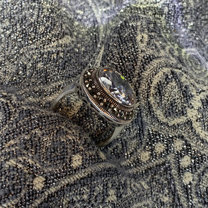Large Round Solitaire Silver Ring - The Hirst Collection