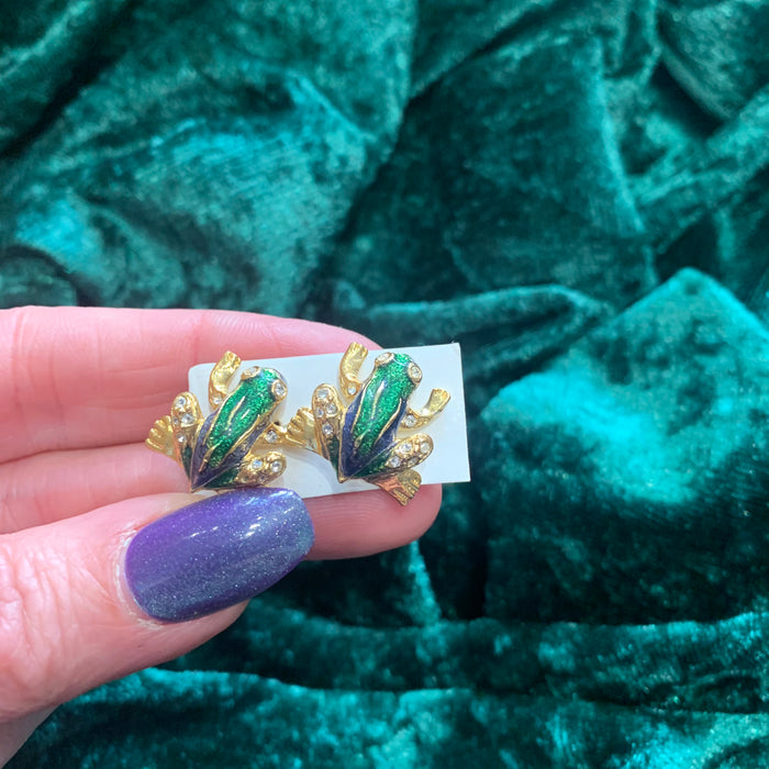 Vintage small green frog studs