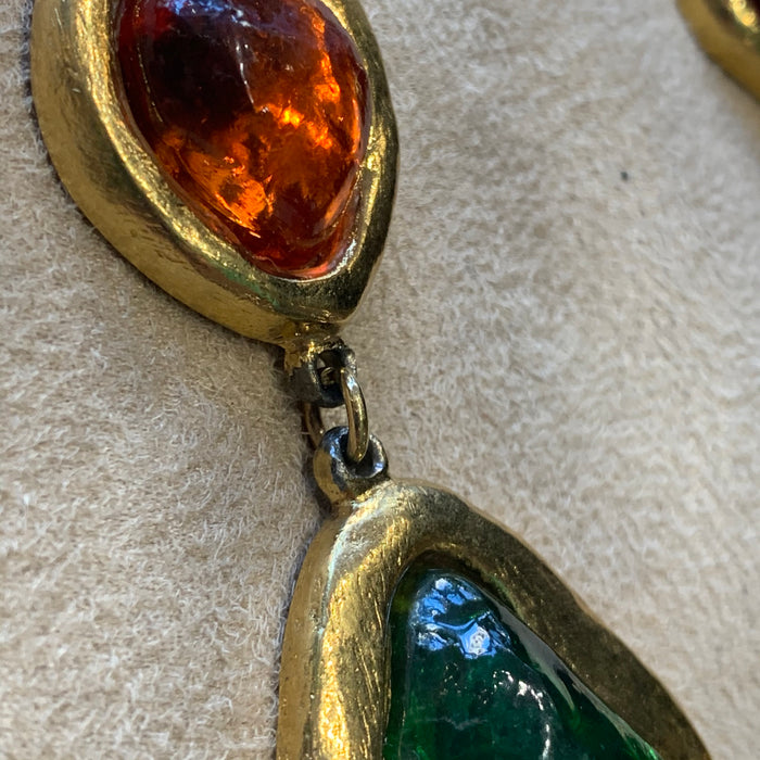 Yves Saint Laurent Large Statement Necklace red green orange Gripoix glass Rive Gauche - The Hirst Collection
