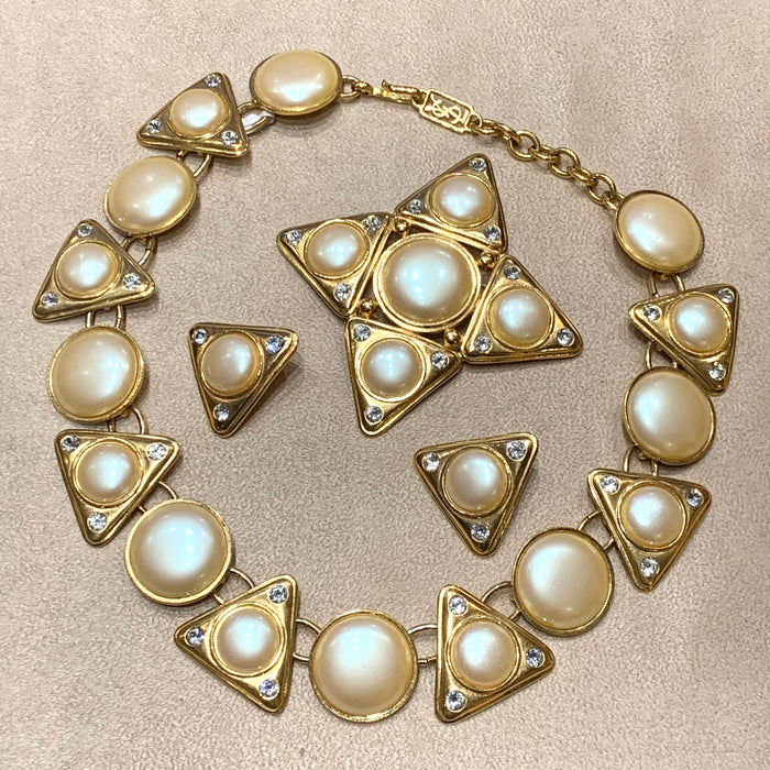 Yves Saint Laurent Pearl Triangle vintage clip on earrings - The Hirst Collection