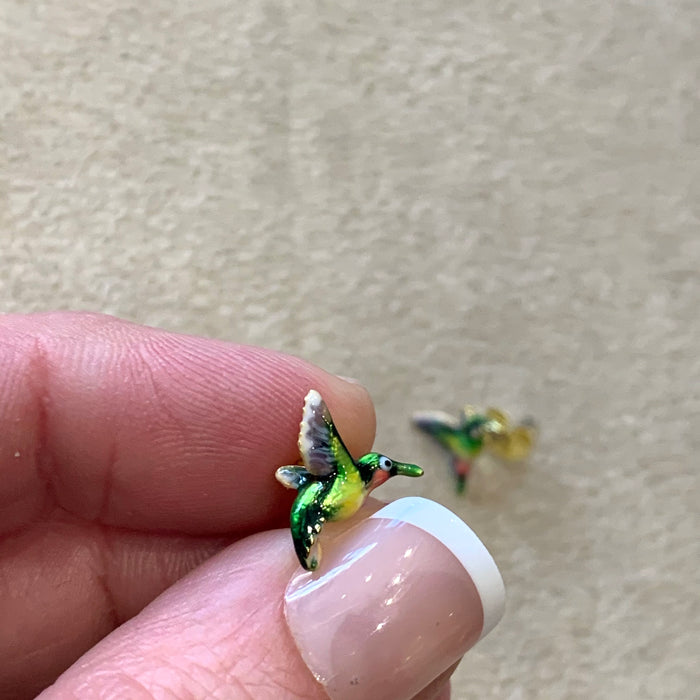 Hummingbird stud earrings by Bill Skinner in Enamel gold plated - The Hirst Collection