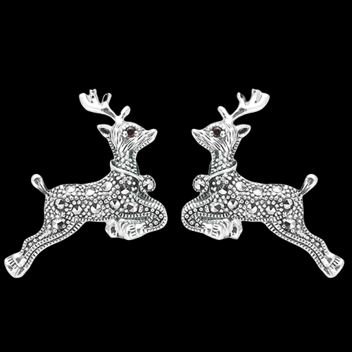 Reindeer Earrings Silver Marcasite