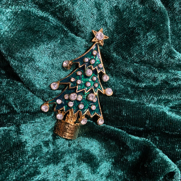 Christmas tree brooch in Green enamel