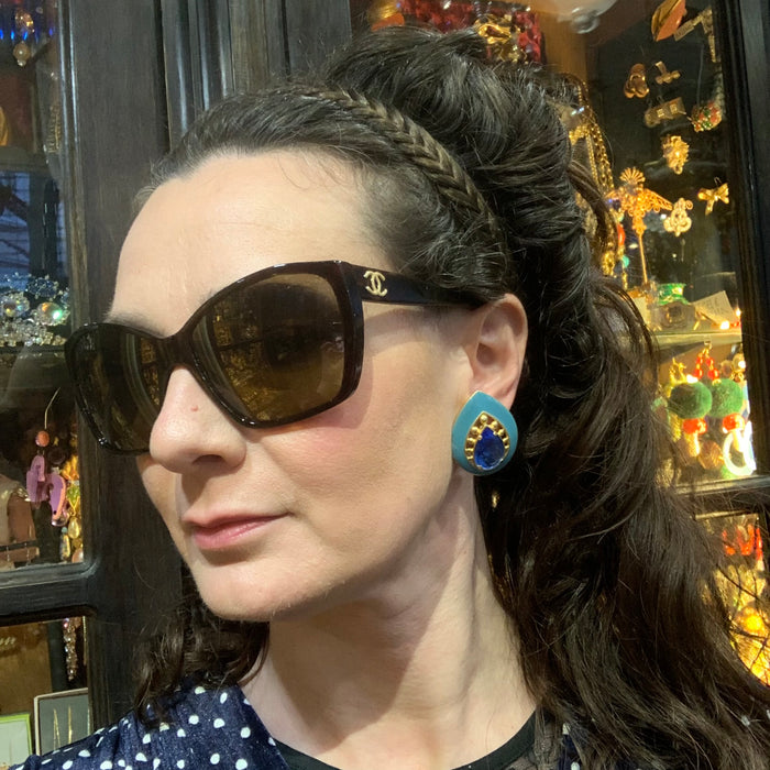 Yves Saint Laurent Turquoise blue clip on earrings - The Hirst Collection