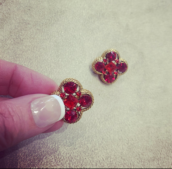 Quatrefoil Red Gold Clip On Earrings by Askew London - The Hirst Collection