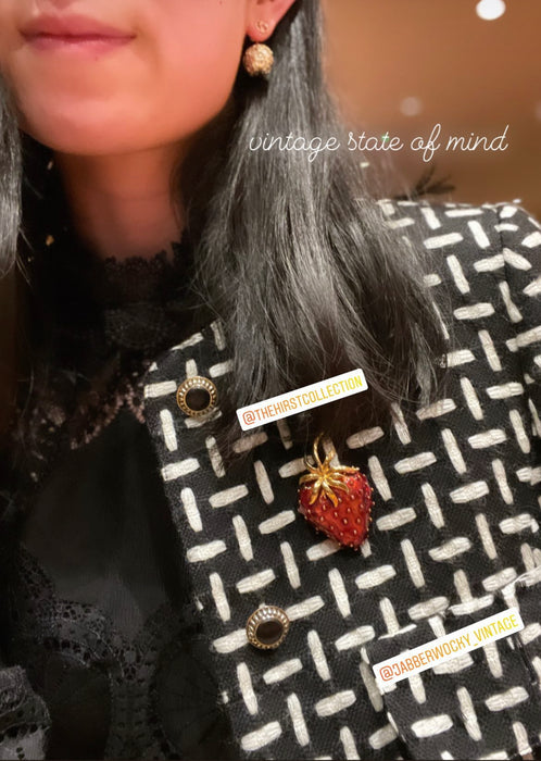 Strawberry Pin with Red Enamel and Gold