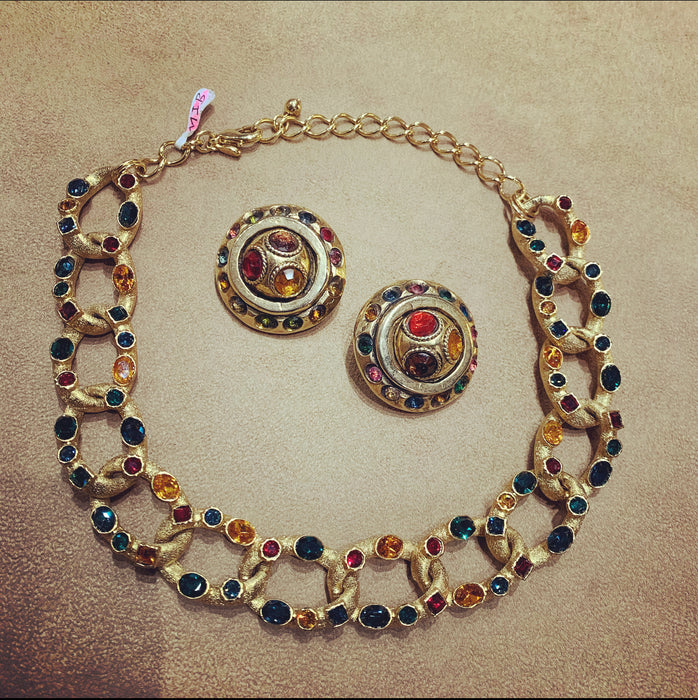 Kenneth Jay Lane Multi Coloured Jewelled statement chain necklace