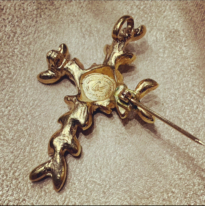 Christian Lacroix Gold Crystal Cross Brooch Pendant - The Hirst Collection