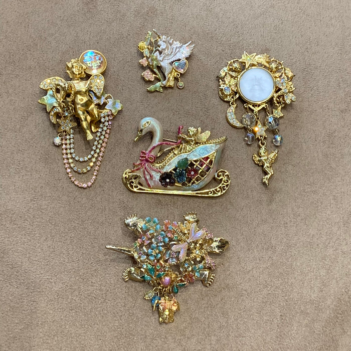 Kirks Folly Cupid Cherub Celestial Brooch Vintage Gold - The Hirst Collection