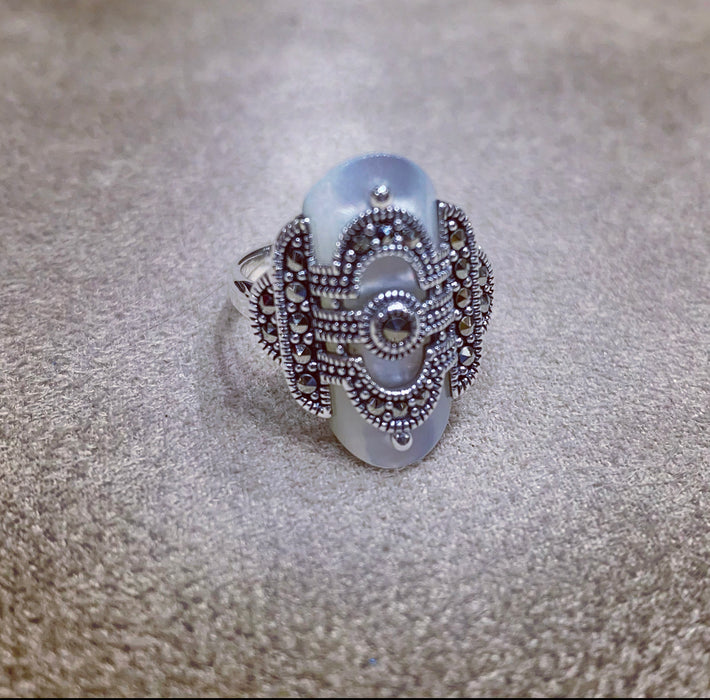 Art Deco Ring with Mother of pearl and Marcasite detail - The Hirst Collection