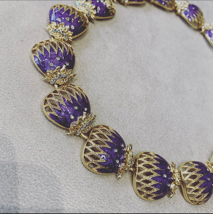 Balenciaga purple enamel gold statement necklace - The Hirst Collection
