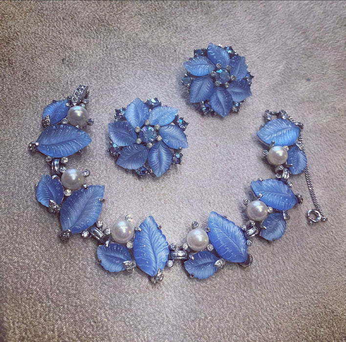 Icy blue vintage clip on earrings by Jomaz - The Hirst Collection