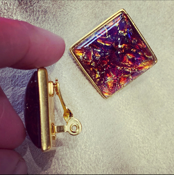 Yves Saint Laurent Dichroic glass clip on earrings in pink amber - The Hirst Collection