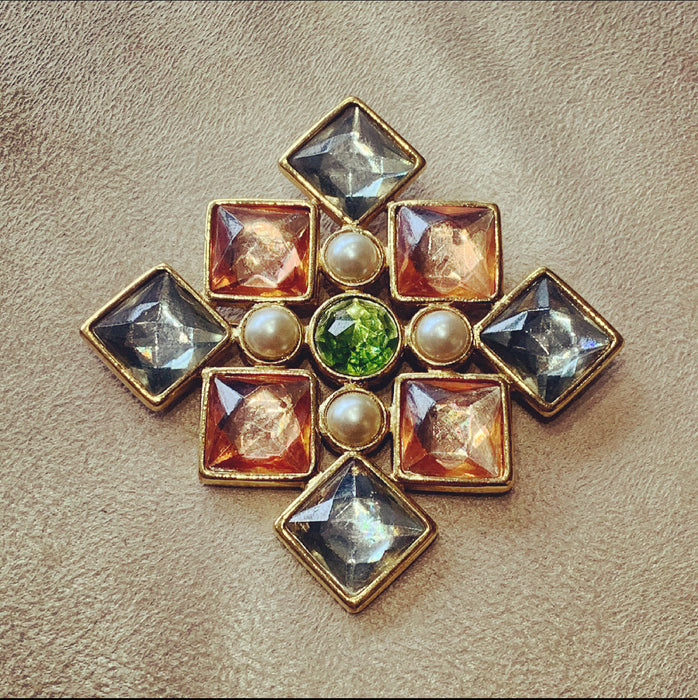 Yves Saint Laurent Statement brooch peach squares - The Hirst Collection