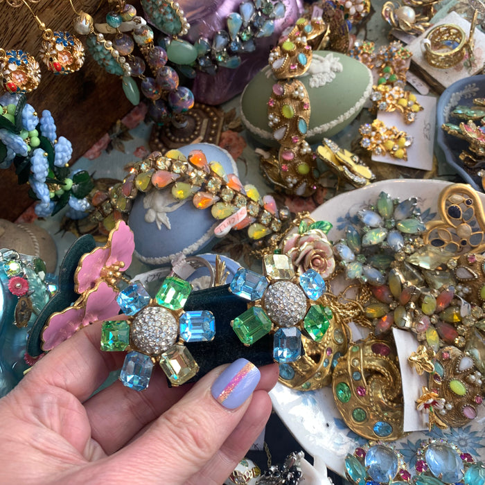 Ciner large pastel clip on earrings