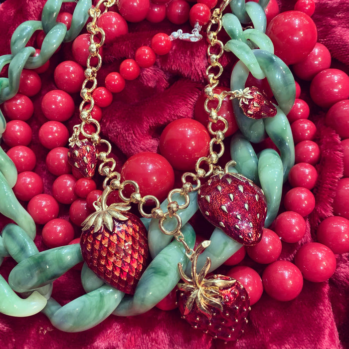 Strawberry Necklace Red Enamel Gold - The Hirst Collection