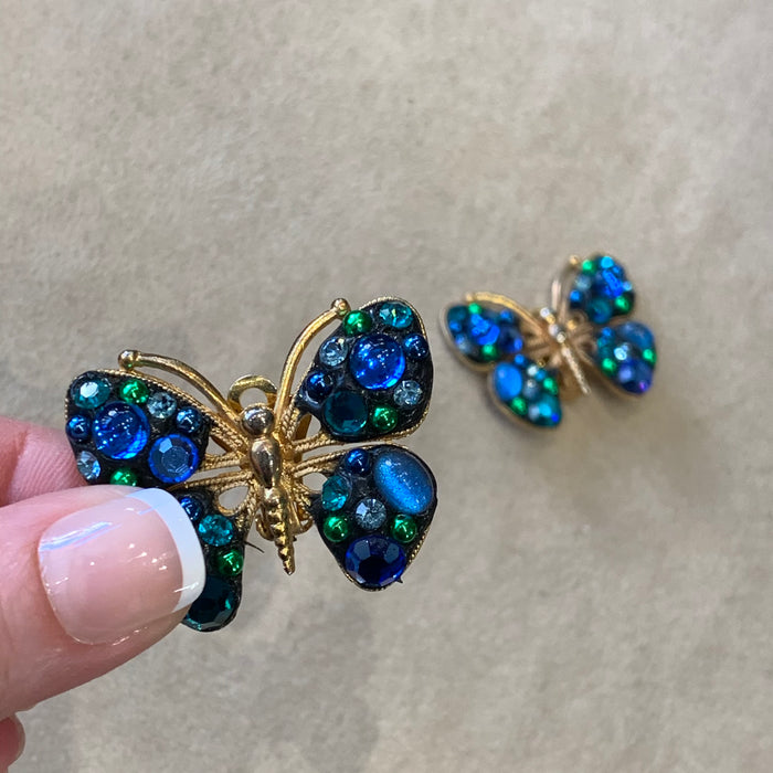 Blue butterfly vintage French clip on earrings - The Hirst Collection