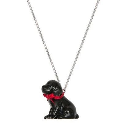 Black Labrador puppy pendant charm necklace in porcelaine by AndMary - The Hirst Collection