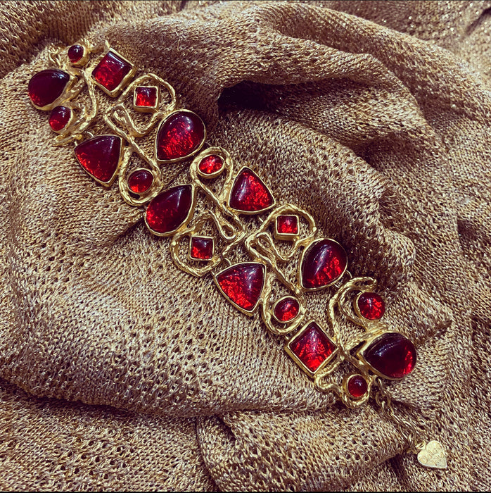 Dolce Vita vintage Gold Red Glass statement Bracelet - The Hirst Collection