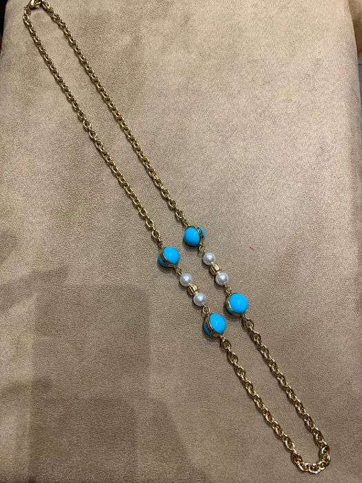 Dior Long gold sautoir chain with Glass Turquoise and Pearl - The Hirst Collection