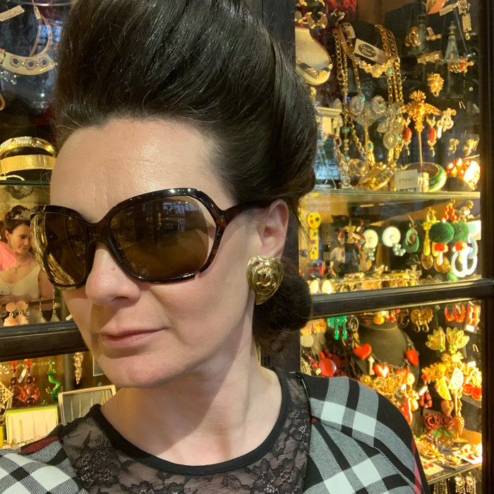 Chanel heart vintage clip on gold earrings - The Hirst Collection