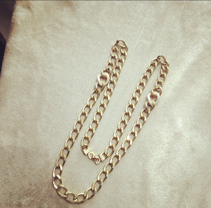 Christian Dior gold Long Chain with white and black - The Hirst Collection