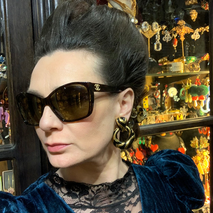 Black Gold Enamel Ciner Earrings - The Hirst Collection