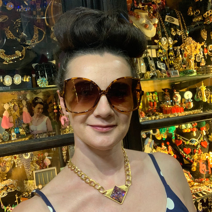 Yves Saint Laurent Vintage Necklace Gold Pink Purple Dichroic Glass Statement - The Hirst Collection