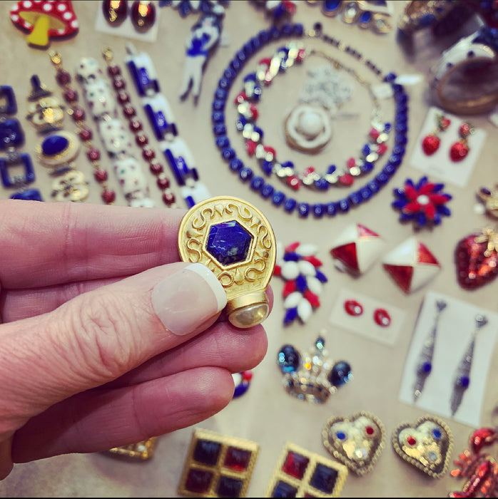 Lapis pearl Earrings by Rima Ariss Green Clip On Gold - The Hirst Collection