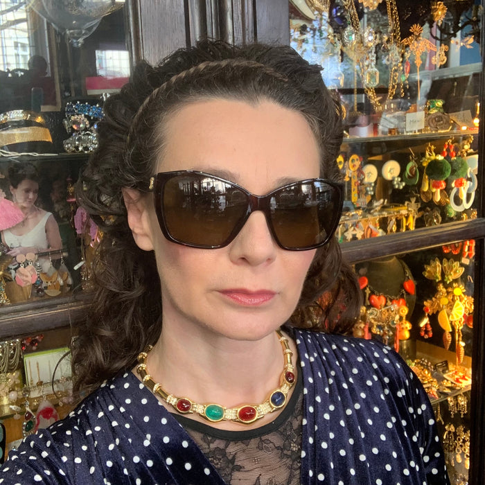 Ciner ruby emerald sapphire glass necklace - The Hirst Collection