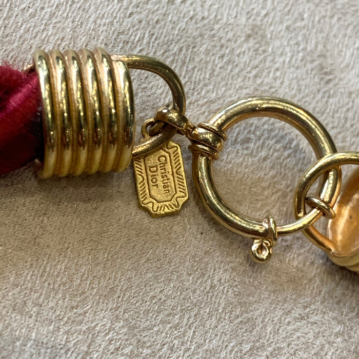 Christian Dior emerald ruby sapphire glass necklace on red cord - The Hirst Collection