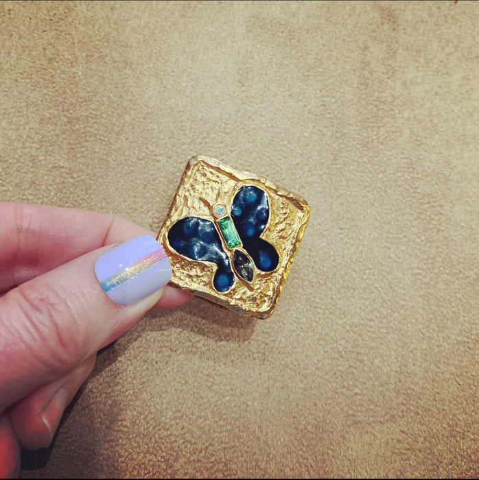 Christian Lacroix Blue  Butterfly Brooch - The Hirst Collection
