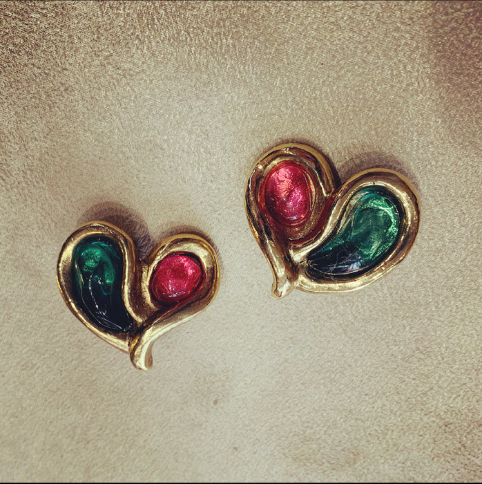 Ungaro Gripoix Glass red and green earrings - The Hirst Collection