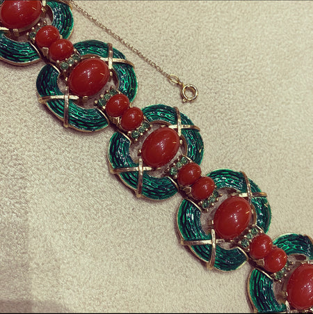 Trifari L’Orient Collection Green Carnelian Vintage Bracelet - The Hirst Collection
