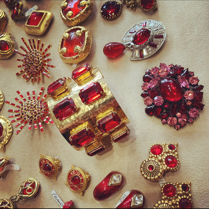 Robert Brooch Red Pink Crystal Vintage Large - The Hirst Collection