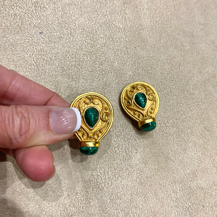 Malachite Earrings by Rima Ariss Green Clip On Gold - The Hirst Collection