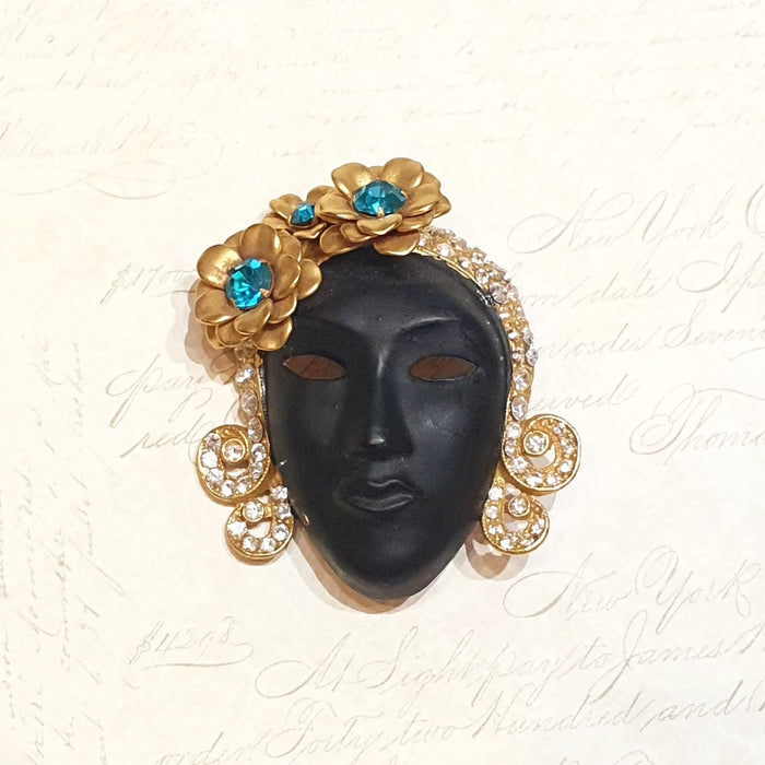 Butler and Wilson Blackamoor Pin Brooch Gold Plated Pave Stone - The Hirst Collection