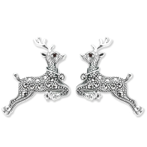 Reindeer Earrings Silver Marcasite