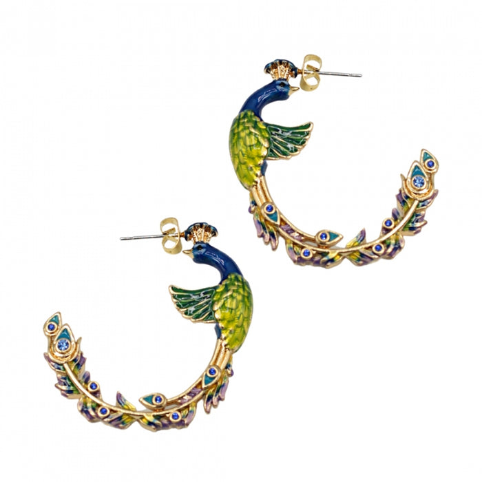 Peacock hoop earrings  by Bill Skinner