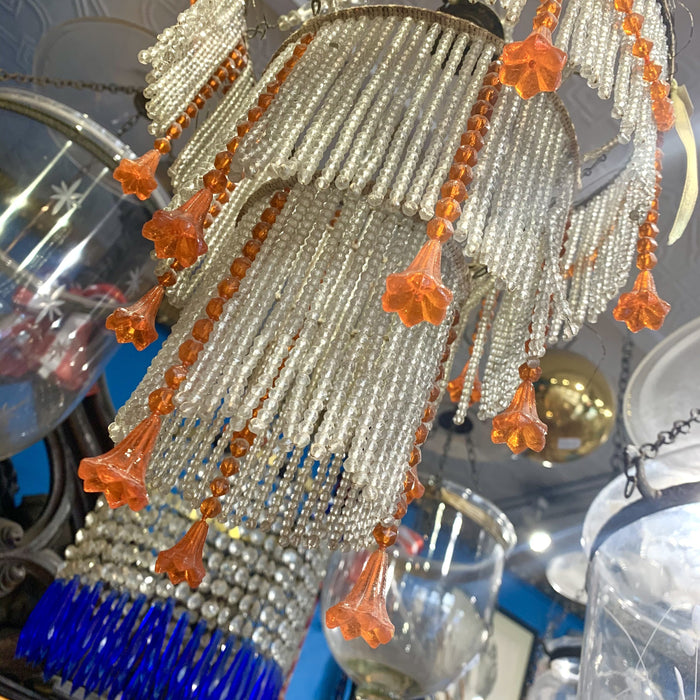 Art Deco 1920s tassel fringe chandelier orange floral glass - The Hirst Collection