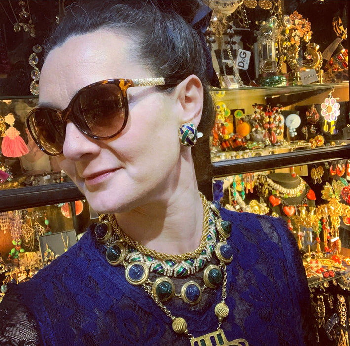 David Grau Vintage statement Blue Green Cabochon necklace