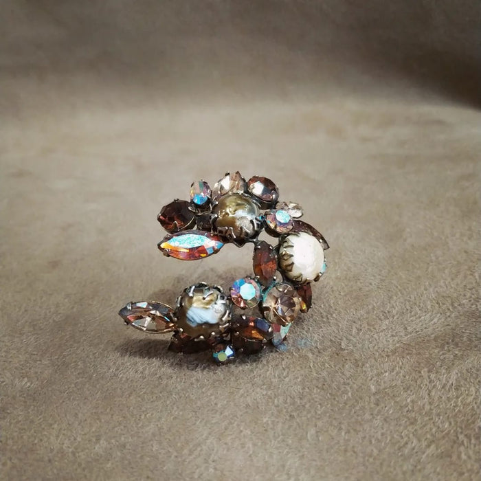 Vintage amber crystal baroque pearl brooch by Regency
